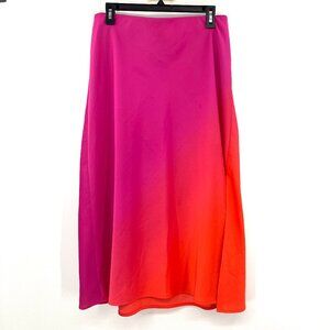 A New Day Orange Pink Ombre Satin Midi Skirt Women's Medium